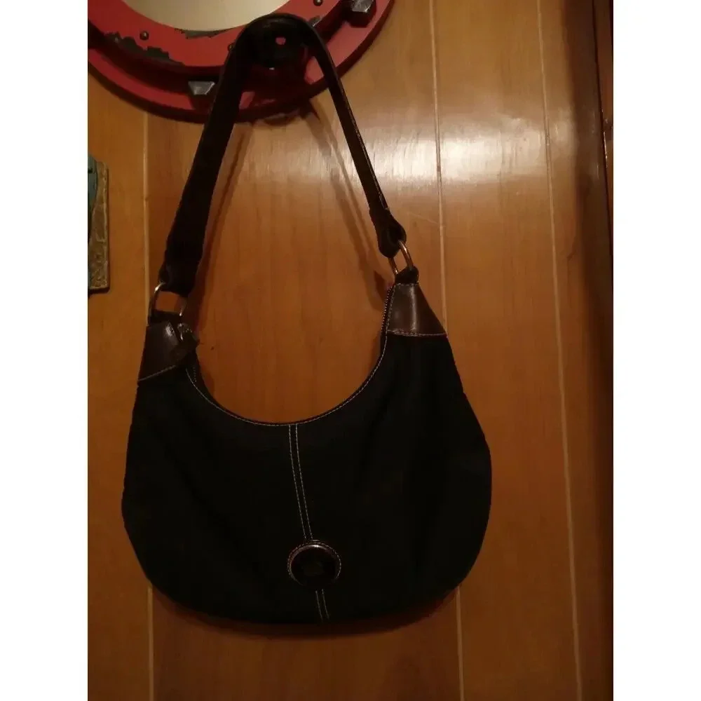 Vintage Dooney & Bourke Small Hobo Handbag Purse Nylon & Leather Trim DB Black